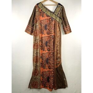 Soft Surroundings Womens Artisian Maxi Dress Medium Metallic Trim Desi India